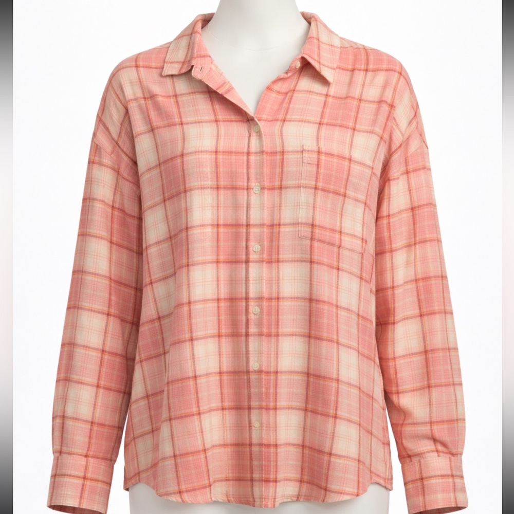 Old Navy Pink and Orange Plaid Shirt XXL